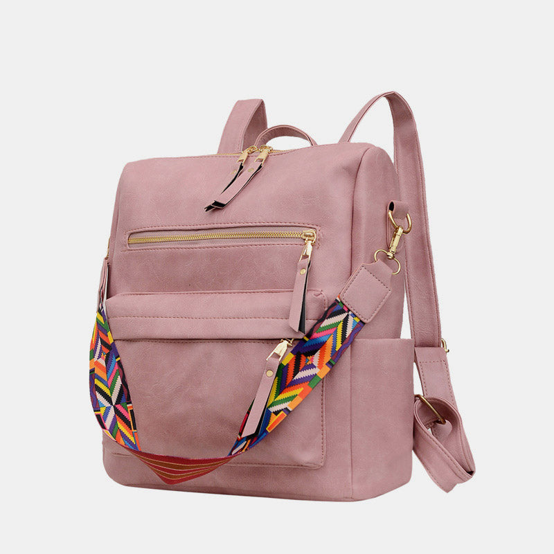 Women’s Plaid Leather Backpack – Multifunctional Daypack with Shoulder Strap