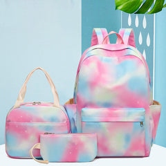 3Pcs Tie-Dye Girls Backpack Set – Canvas School Bookbag, Lunch Bag & Pencil Case for Students, Women, and Teens