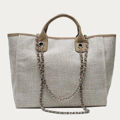 Crossbody Canvas Tote for Women – Chain Strap Bucket Bag