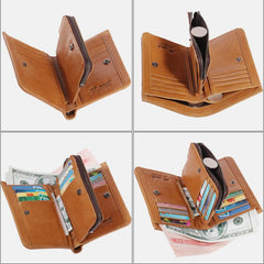 RFID Large Capacity Bifold Wallet for Men – Retro Genuine Leather with 20 Card Slots & Zipper Pockets