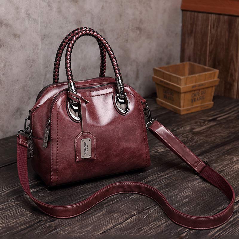 Vintage Leather Satchel Handbag – Top-Handle & Crossbody Strap