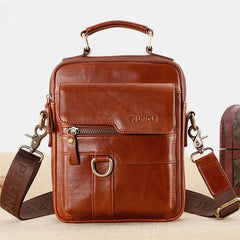 Casual Vintage Genuine Leather Crossbody Bag for Men – Adjustable Strap and Multiple Pockets