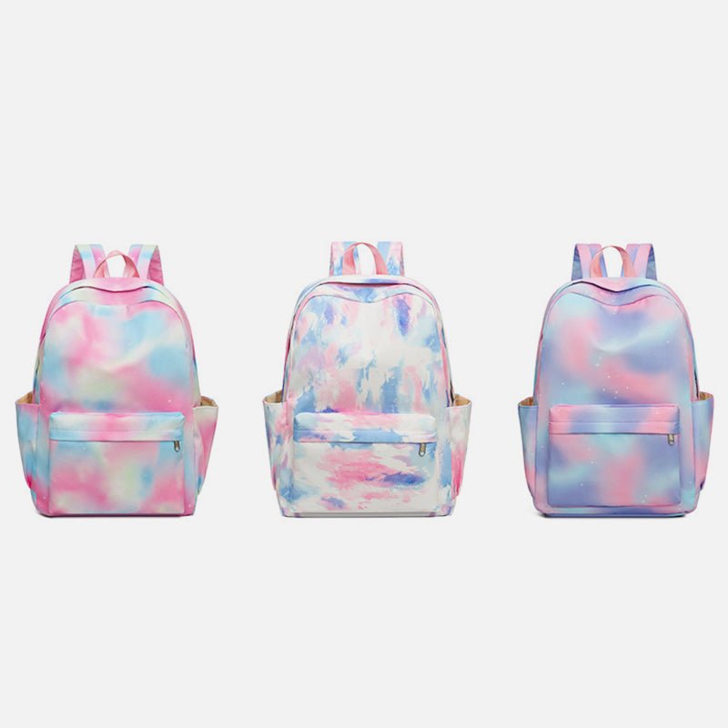 3Pcs Tie - Dye Girls Backpack Set – Canvas School Bookbag, Lunch Bag & Pencil Case for Students, Women, and Teens - VOTVO
