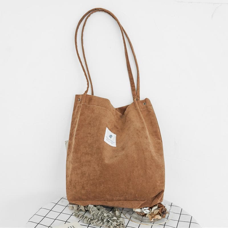 Corduroy Tote Bag for Women – Large Capacity School Shoulder Bag with Magnetic Closure - VOTVO