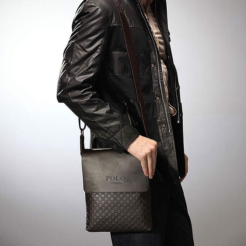 Small Messenger Bag for Men Plaid PU Leather Crossbody Shoulder Bag - VOTVO