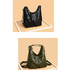 3-Way Use Backpack Multi-Pocket Leather Zip Crossbody Shoulder Bag