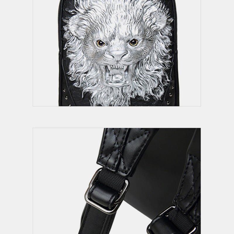 3D Animal Head Studded Leather Backpack – Cool Laptop College Bookbag - VOTVO