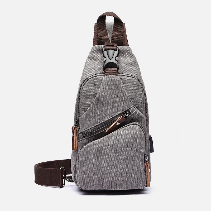 Canvas Sling Bag Crossbody Backpack – Casual Rucksack with USB Charging Port - VOTVO