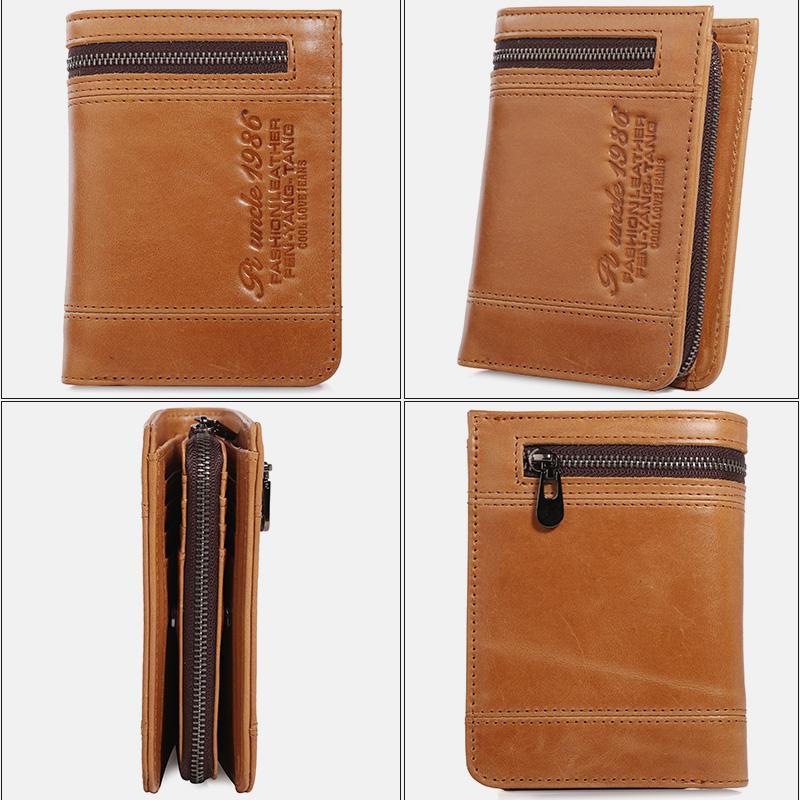 RFID Large Capacity Bifold Wallet for Men – Retro Genuine Leather with 20 Card Slots & Zipper Pockets