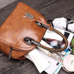 Vintage Leather Satchel Handbags Top-Handle Bag with Cross Body Strap