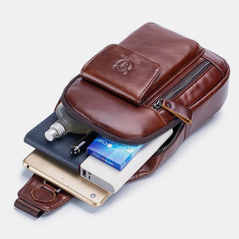 Genuine Leather Sling Chest Bag with Earphone Hole – Stylish & Practical Crossbody Shoulder Bag - VOTVO