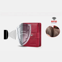 Cartera retro antirrobo triple de cuero genuino con RFID para mujer