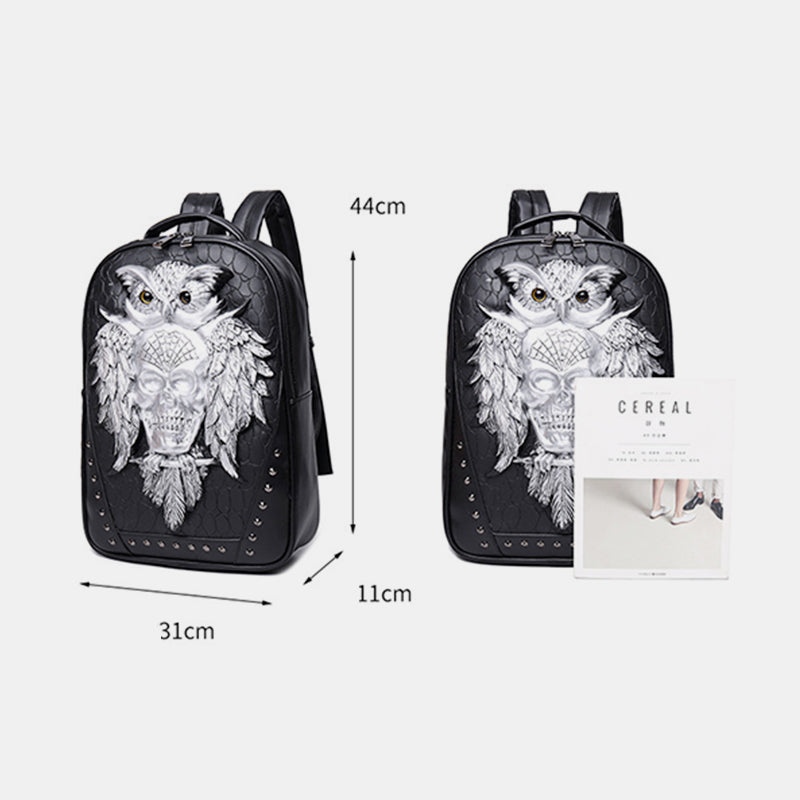 3D Owl Design Laptop Backpack – Waterproof PU Leather College & School Backpack for Travel, Sport, and Daily Use