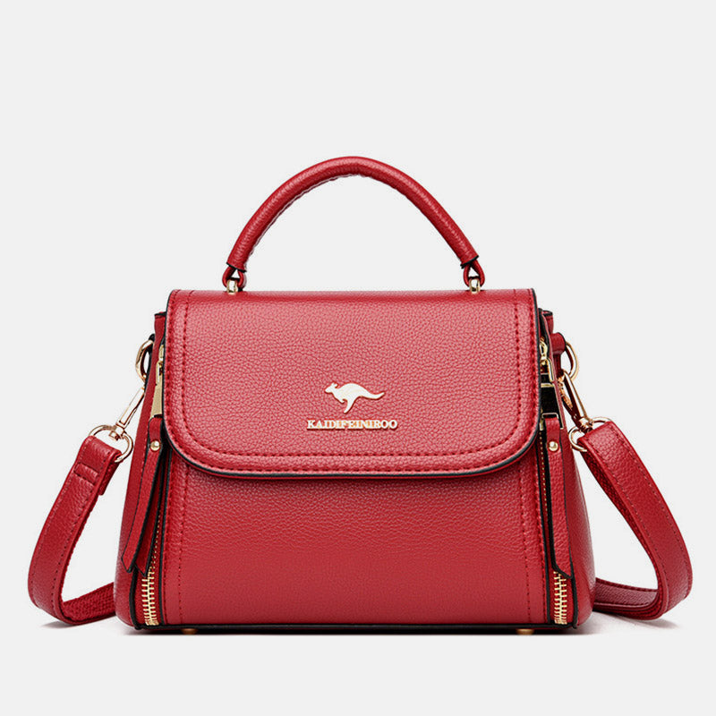 Medium Double Compartment Leather Satchel Handbag with Crossbody Strap – Stylish Top Handle Purse for Women