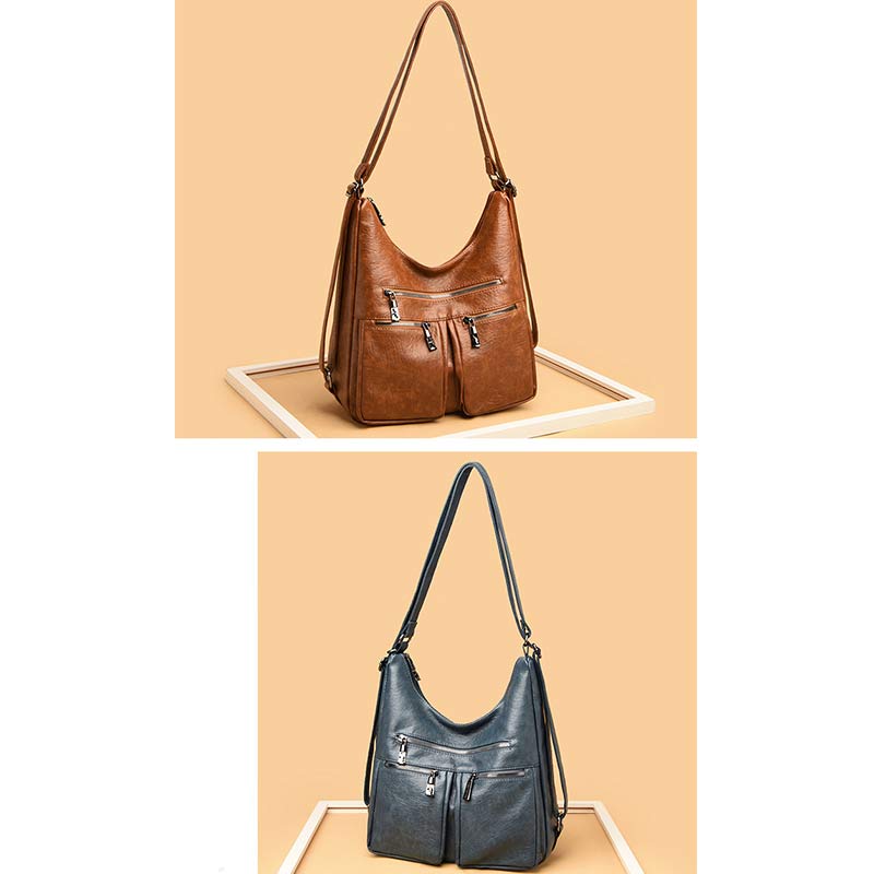 3 - Way Use Backpack Multi - Pocket Leather Zip Crossbody Shoulder Bag - VOTVO