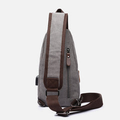 Canvas Sling Bag Crossbody Backpack – Casual Rucksack with USB Charging Port - VOTVO