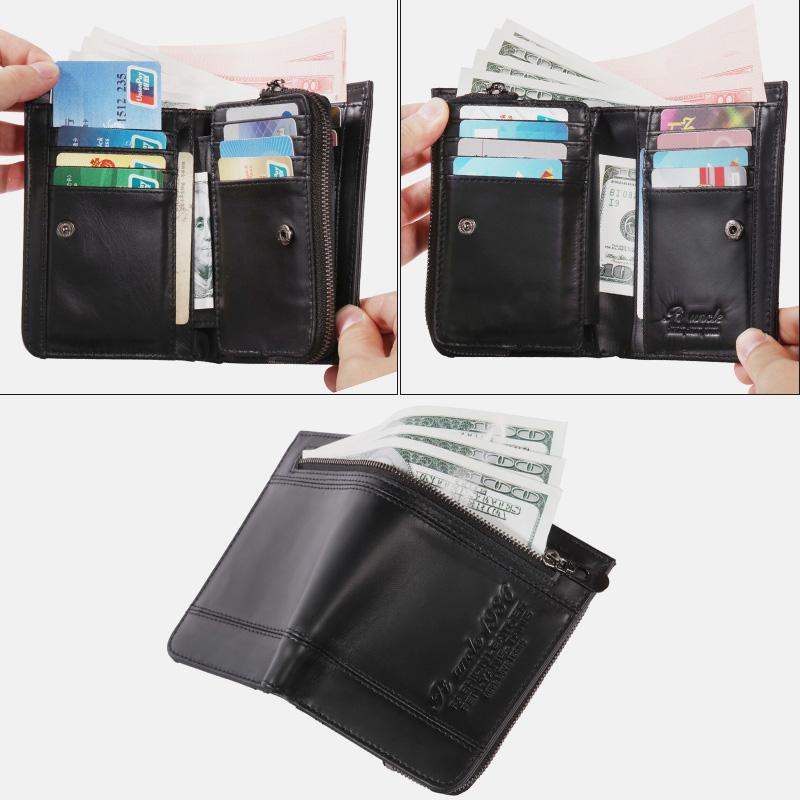 RFID Large Capacity Bifold Wallet for Men – Retro Genuine Leather with 20 Card Slots & Zipper Pockets - VOTVO