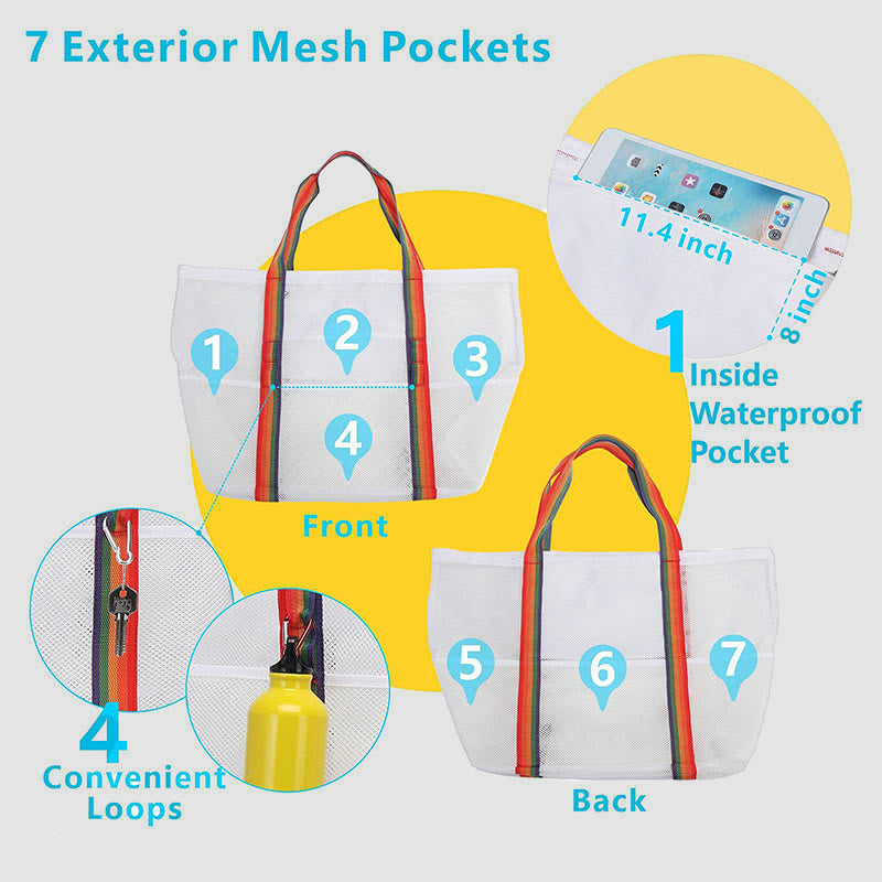 Large Capacity Beach Bag for Holiday Travel – Portable Mesh Shoulder Bag