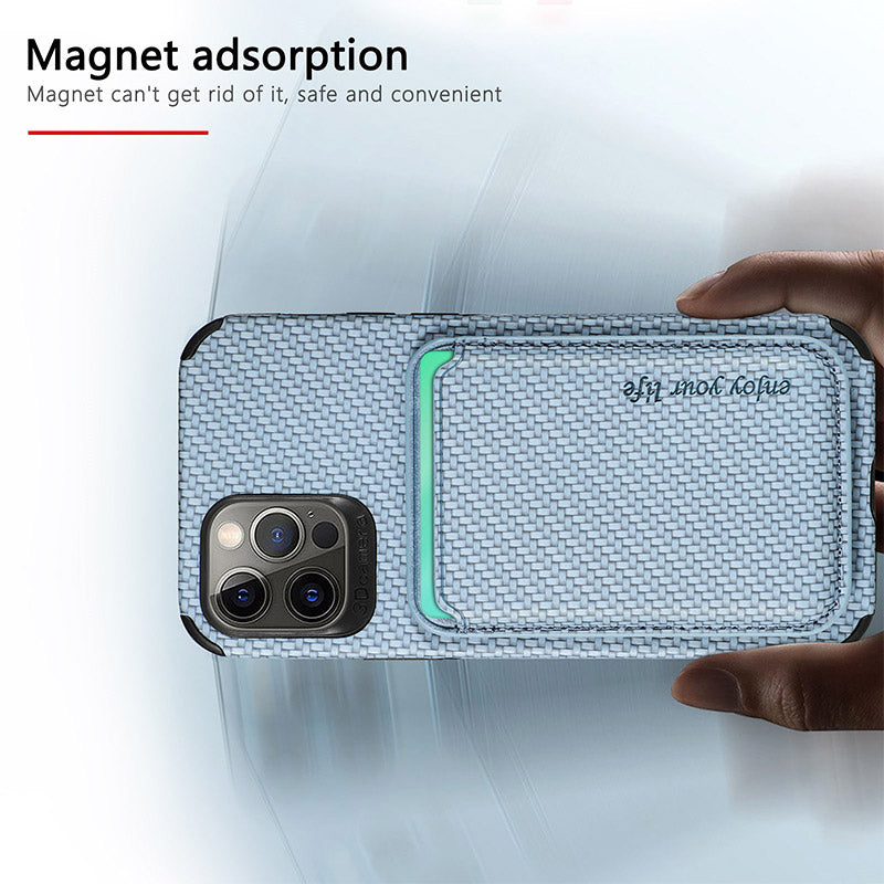 Magnetic Phone Wallet for iPhone – Fiber Texture Case with Card Holder