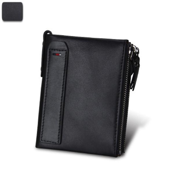 Men’s Genuine Leather RFID Wallet – Multi-Card & Coin Pockets, Zipper & Buckle Closure