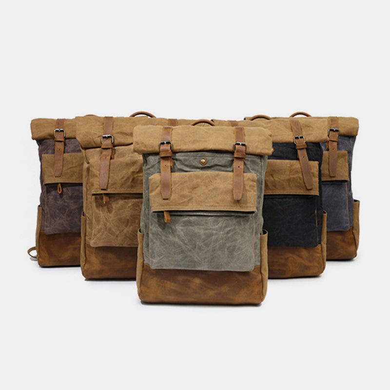 Canvas Leather Backpack Rucksack – Fits 15.6" Laptops | Perfect for College, Weekend Travel, and Daily Use - VOTVO