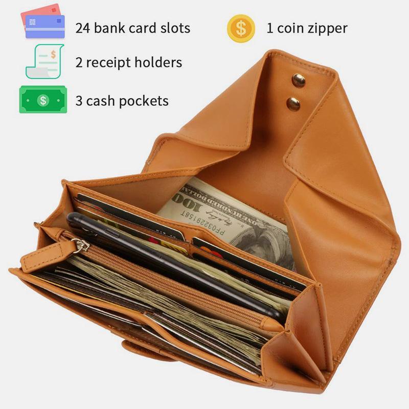 Retro Multi-Slot Genuine Leather Long Purse – Stylish Wallet for Women