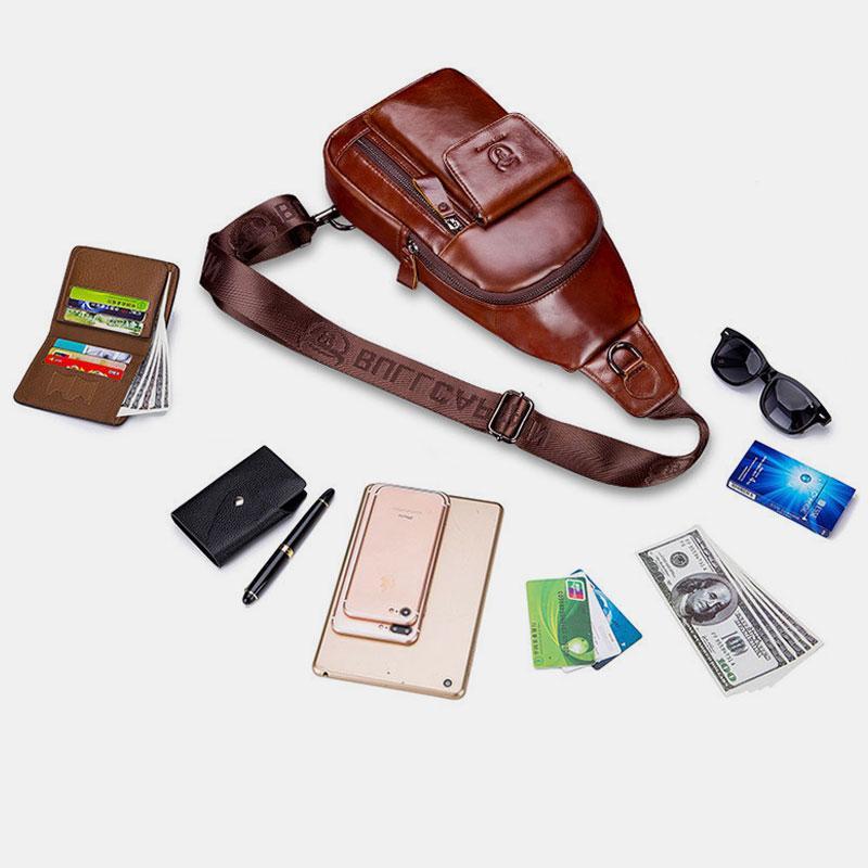 Genuine Leather Sling Chest Bag with Earphone Hole – Stylish & Practical Crossbody Shoulder Bag - VOTVO