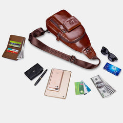 Genuine Leather Sling Chest Bag with Earphone Hole – Stylish & Practical Crossbody Shoulder Bag - VOTVO