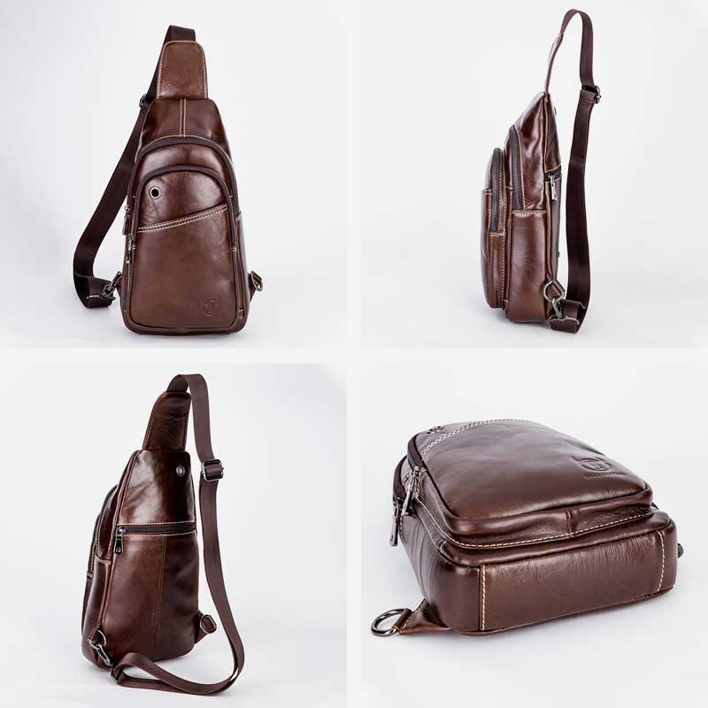 Large Capacity Genuine Leather Sling Bag for Men – Versatile Crossbody Chest Bag - VOTVO
