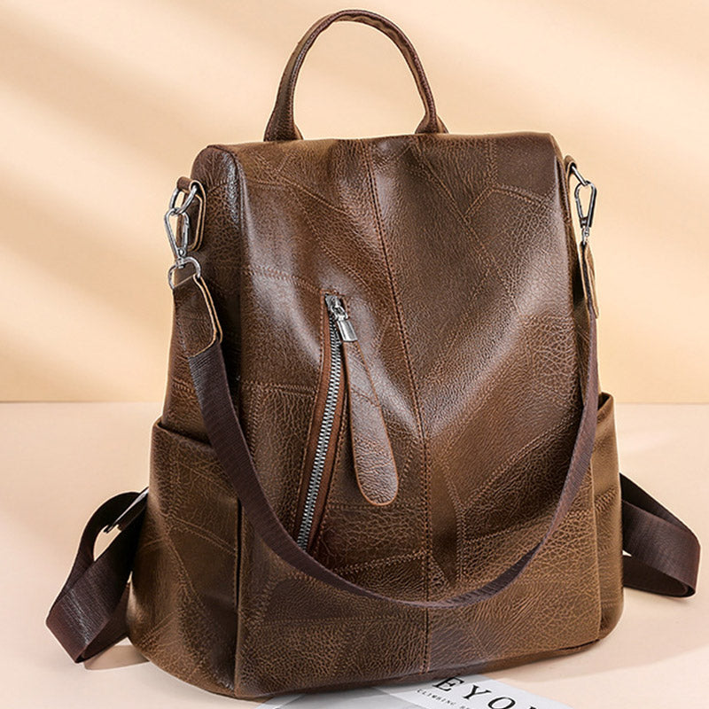 Zaino convertibile in pelle da donna - Zaino da viaggio antifurto e borsa a tracolla