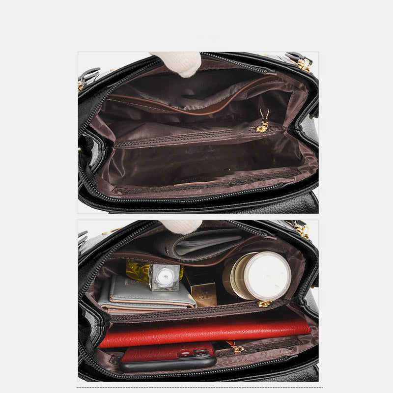 Medium Double Compartment Leather Satchel Handbag with Crossbody Strap – Stylish Top Handle Purse for Women