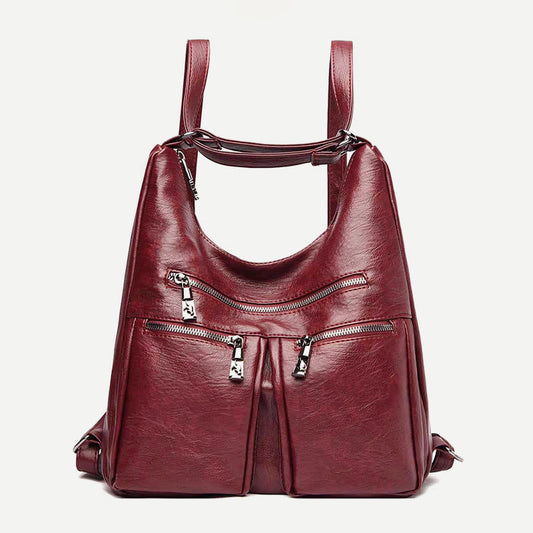 3-Way Use Backpack Multi-Pocket Leather Zip Crossbody Shoulder Bag