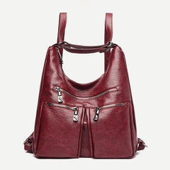 3-Way Use Backpack Multi-Pocket Leather Zip Crossbody Shoulder Bag