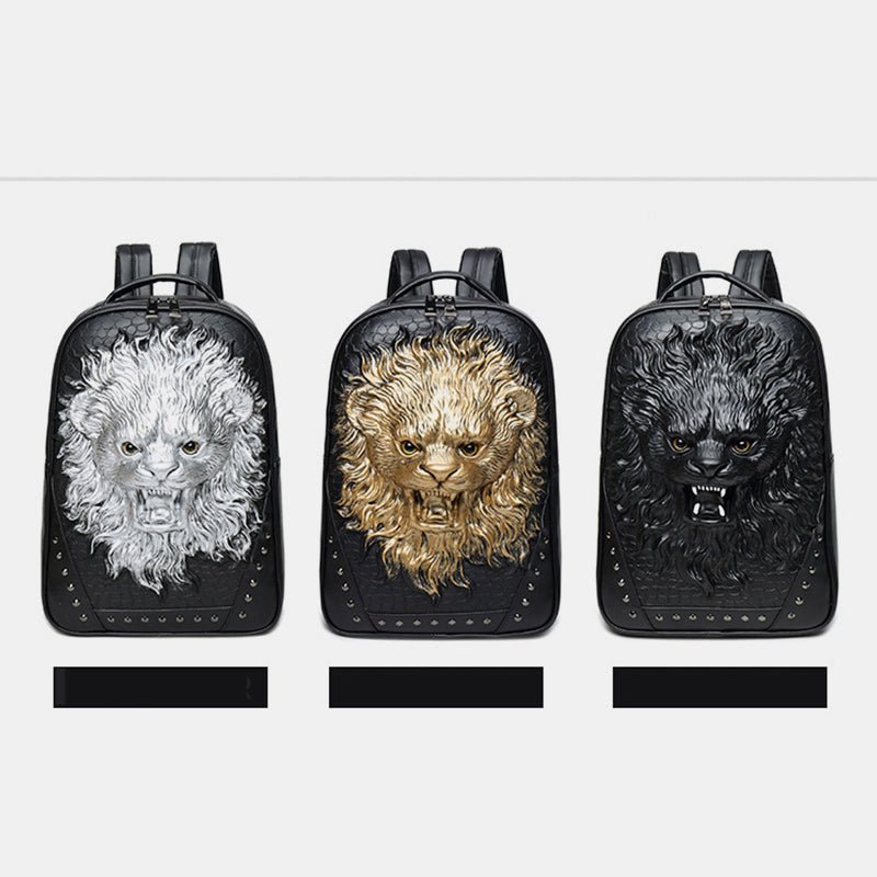 3D Animal Head Studded Leather Backpack – Cool Laptop College Bookbag - VOTVO