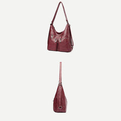 3-Way Use Backpack Multi-Pocket Leather Zip Crossbody Shoulder Bag