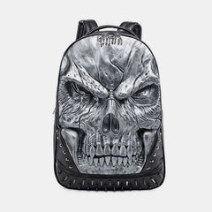 3D Skull Punk Rivet Leather Backpack | Waterproof Embossed Ghost Head Knapsack