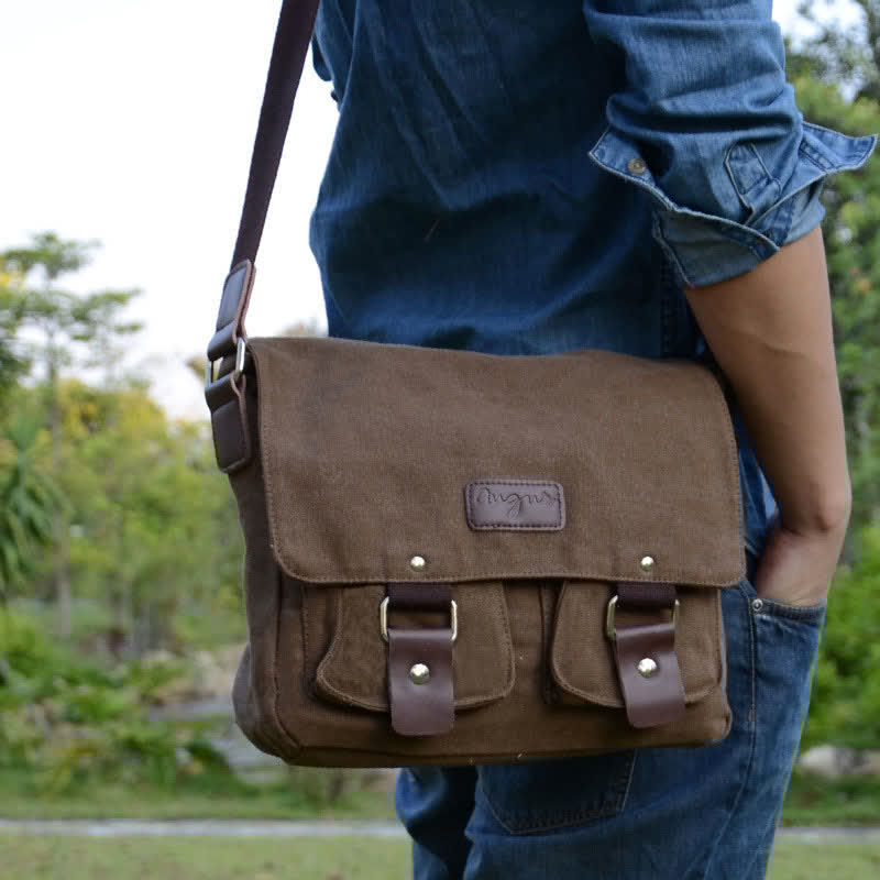 Borsa a tracolla in tela da uomo – Borsa a tracolla vintage multitasche