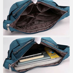 Crossbody Plaid Nylon Tote Bag for Women – Multi-Pocket Waterproof Purse