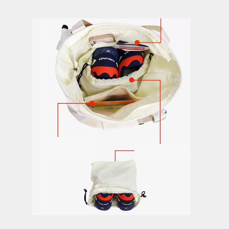 Borsa da racchetta in nylon da donna - Borsa a tracolla bianca per sport da badminton all'aperto