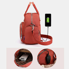 3 - Way Use Backpack with USB Charging Port – Versatile Nylon Travel & School Bag for Women - VOTVO
