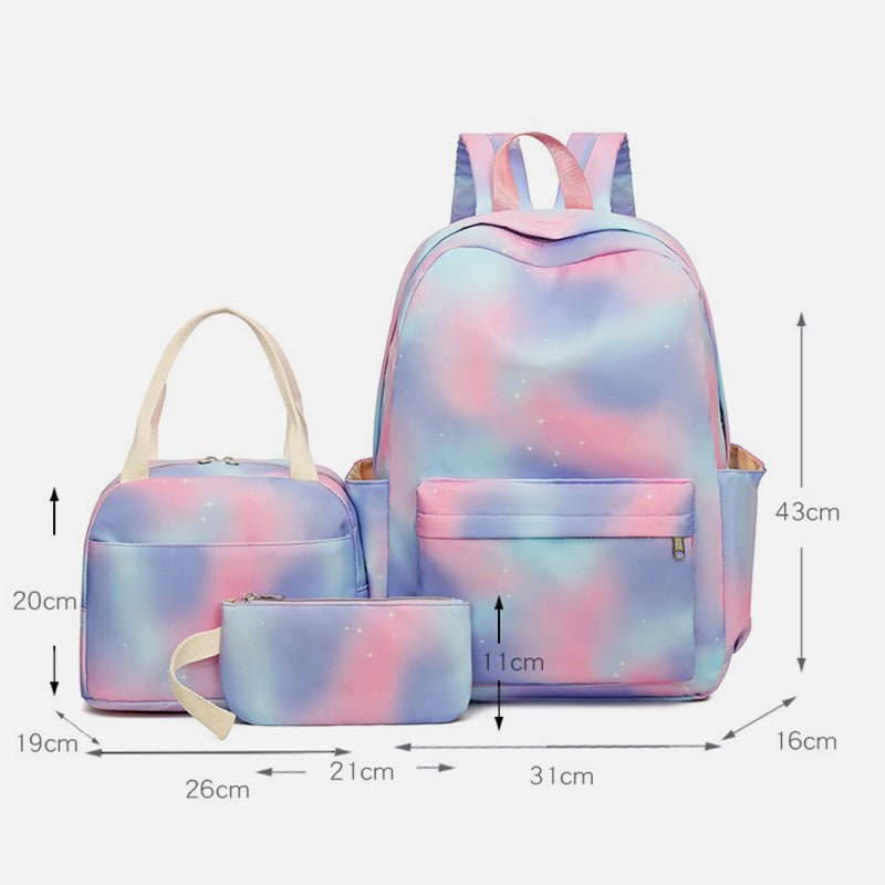 3Pcs Tie - Dye Girls Backpack Set – Canvas School Bookbag, Lunch Bag & Pencil Case for Students, Women, and Teens - VOTVO