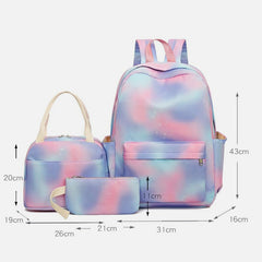 3Pcs Tie - Dye Girls Backpack Set – Canvas School Bookbag, Lunch Bag & Pencil Case for Students, Women, and Teens - VOTVO