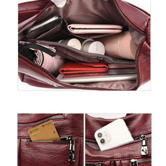 3-Way Use Backpack Multi-Pocket Leather Zip Crossbody Shoulder Bag