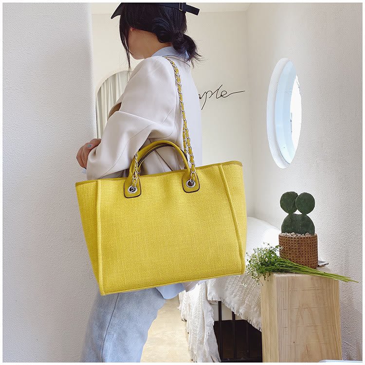 Crossbody Canvas Tote for Women – Chain Strap Bucket Bag - VOTVO