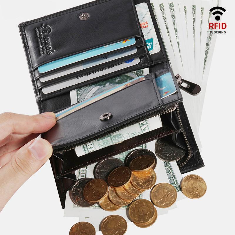 Anti-Theft Multi-Slot Small Wallet for Men – Genuine Leather, Secure & Compact Design