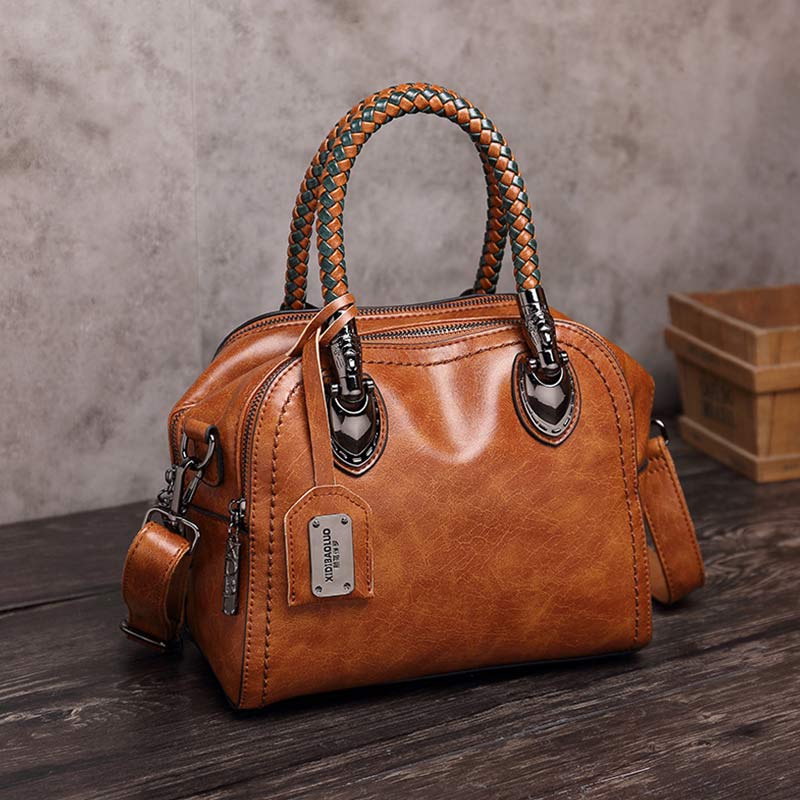 Vintage Leather Satchel Handbag – Top-Handle & Crossbody Strap