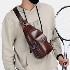 Genuine Leather Sling Chest Bag with Earphone Hole – Stylish & Practical Crossbody Shoulder Bag - VOTVO