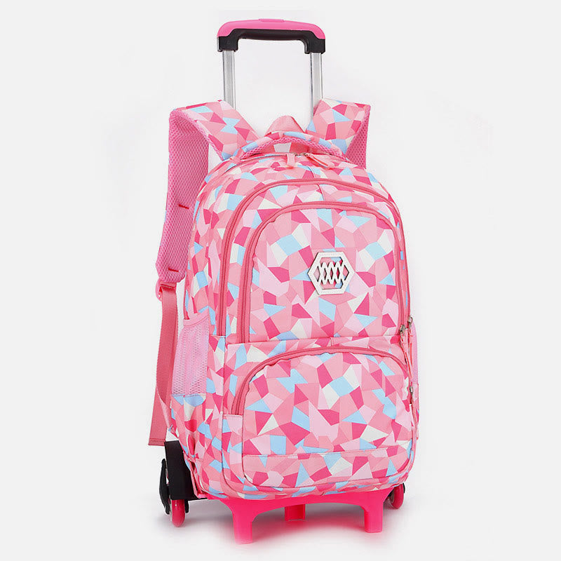 Rolling Wheels School Bag for Girls – Colorful Printing Backpack with Adjustable Straps & Two-Wheel Design