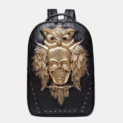3D Owl Design Laptop Backpack – Waterproof PU Leather College & School Backpack for Travel, Sport, and Daily Use