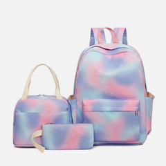 3Pcs Tie-Dye Girls Backpack Set – Canvas School Bookbag, Lunch Bag & Pencil Case for Students, Women, and Teens
